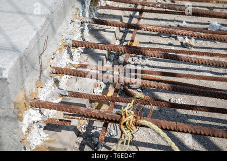 Damaged concrete structures. Bridge in bad and emergency condition Stock Photo