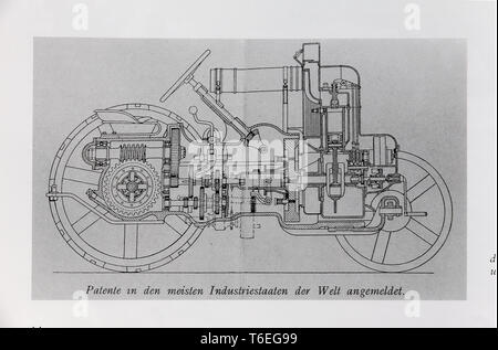 Trattore d'epoca. Particolare di disegno tecnico.  Marca: Hürlimann Modello: 1 K 8 Anno: 1929 Alimentazione: benzina Numero cilindri: 1 Cilindrata: 85 Stock Photo