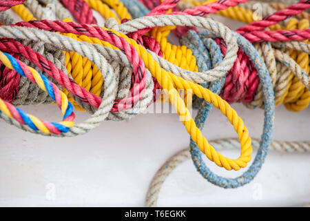 Colorful marine ropes extreme closeup Stock Photo