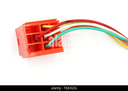 socket for electric relay, Relay, magnetic contactor, 12v auto part isolated on white background. High resolution image gallery. Stock Photo