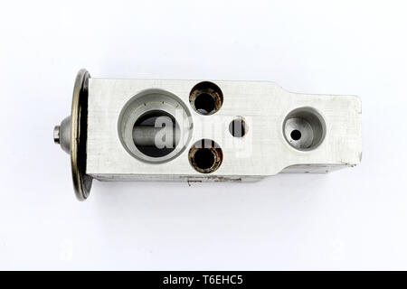 Old Expansion Valve Air conditioner Car, Expansion valve, car cooling system isolated on white background High resolution image gallery. Stock Photo