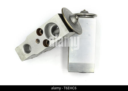 Old Expansion Valve Air conditioner Car, Expansion valve, car cooling system isolated on white background High resolution image gallery. Stock Photo
