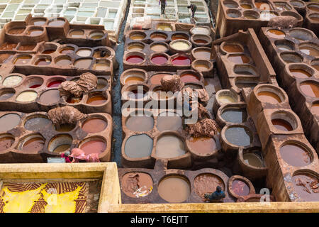 Tanneries of Fes, Morocco, Africa Stock Photo