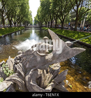 Triton Fountain at the Koenigsallee, Duesseldorf, North Rhine-Westphalia, Germany, Europe Stock Photo