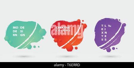 Abstract colorful fluid hexagon decoration badges design set. Abstract shapes composition artwork. You can use for space of text, ad, show up details, Stock Vector