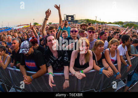 BENICASSIM, SPAIN - JUL 22: The crowd in a concert at FIB Festival on July 22, 2018 in Benicassim, Spain. Stock Photo