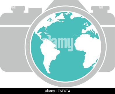 A globe in the lens of a camera Stock Vector