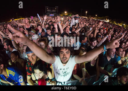 BENICASSIM, SPAIN - JUL 22: The crowd in a concert at FIB Festival on July 22, 2018 in Benicassim, Spain. Stock Photo