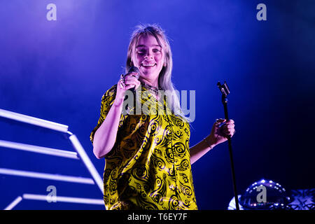 BARCELONA - MAR 9: Billie Eilish performs in concert at Sant Jordi Club on March 9, 2019 in Barcelona, Spain. Stock Photo