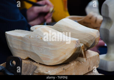 Traditional Dutch Clogs being hand made Stock Photo