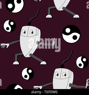 Kung fu computer mouse. seamless vector pattern Stock Vector