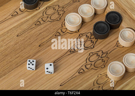 Backgammon playing field and dices Stock Photo