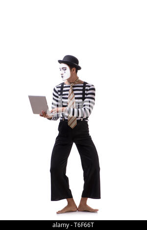 Mime with laptop isolated on white background Stock Photo