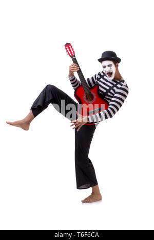 Mime playing guitar isolated on white Stock Photo