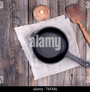 New Clean Empty Cast Iron Frying Pan And Spatula Overhead Stock Photo by  ©aruba2000 86949060