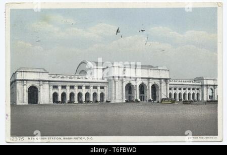Detroit Publishing Company vintage postcard reproduction of the New Union Station, railroad station in Washington, District of Columbia, Washington, DC, 1914. From the New York Public Library. () Stock Photo