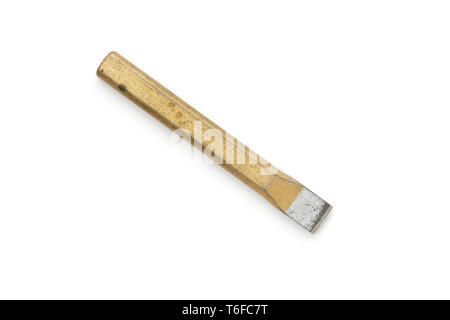 old grungy chisel for stone works, isolated on white Stock Photo