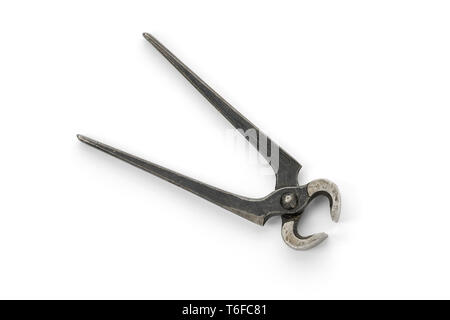old grungy pincer pliers, isolated on white Stock Photo