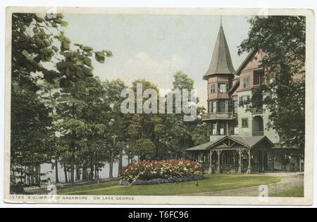 Detroit Publishing Company vintage postcard reproduction of the Sagamore Hotel on Lake George, Bolton Landing, New York, 1914. From the New York Public Library. () Stock Photo