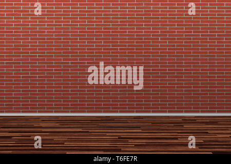 Old brick wall with old wooden floor. Old Room Background. Stock Photo