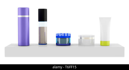 bathroom shelf with cosmetics isolated on white background Stock Photo