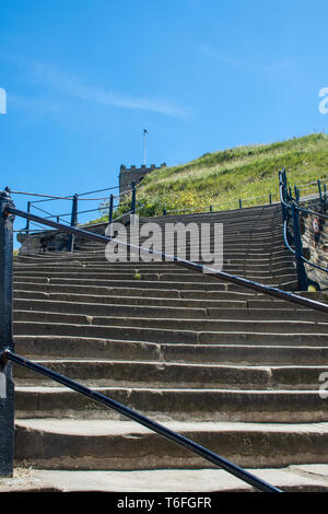 View up the 199 steps to Whitby abbey Stock Photo - Alamy