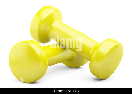 yellow dumbbells isolated on white background Stock Photo