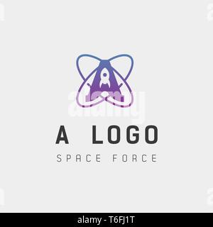 space force logo a initial design galaxy rocket vector in gradient background - vector Stock Vector