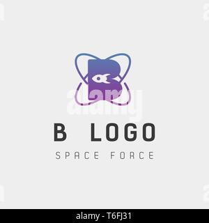 space force logo design b initial galaxy rocket vector in gradient background - vector Stock Vector