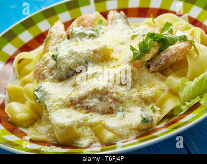 Crispy Cajun Shrimp Fettuccine Stock Photo