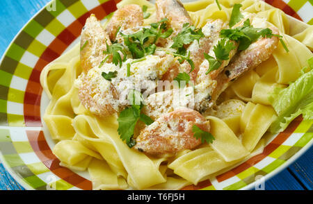 Crispy Cajun Shrimp Fettuccine Stock Photo