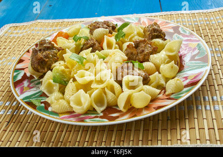 Orecchiette with Mini Chicken Meatballs Stock Photo