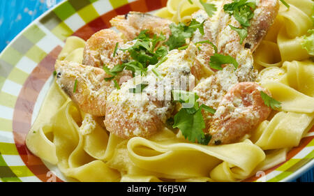 Crispy Cajun Shrimp Fettuccine Stock Photo