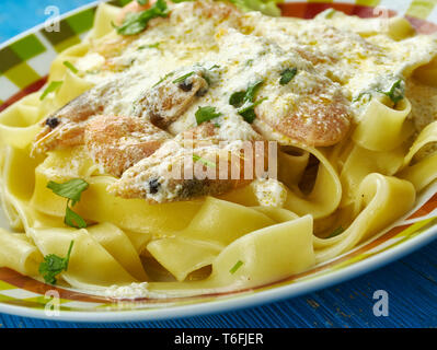 Crispy Cajun Shrimp Fettuccine Stock Photo