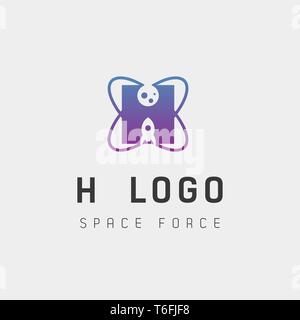 space force logo design h initial galaxy rocket vector in gradient background - vector Stock Vector