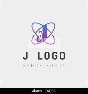 space force logo design j initial galaxy rocket vector in gradient background - vector Stock Vector
