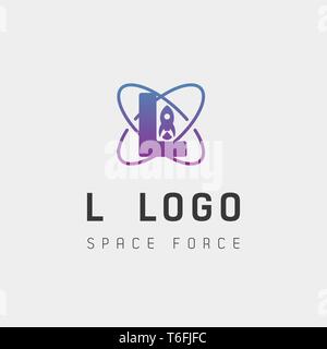 space force logo design l initial galaxy rocket vector in gradient background - vector Stock Vector
