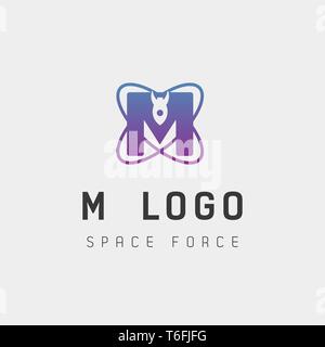 space force logo design m initial galaxy rocket vector in gradient background - vector Stock Vector