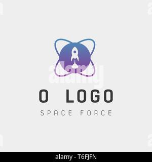 space force logo design o initial galaxy rocket vector in gradient background - vector Stock Vector