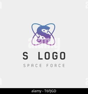 space force logo design s initial galaxy rocket vector in gradient background - vector Stock Vector