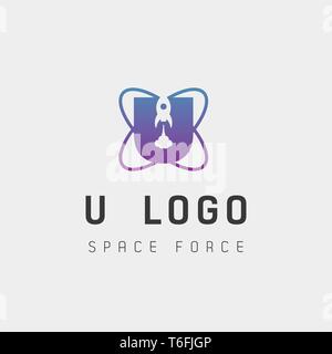 space force logo design u initial galaxy rocket vector in gradient background - vector Stock Vector