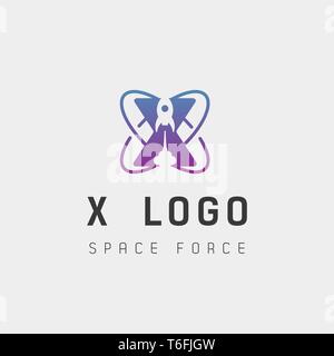 space force logo design x initial galaxy rocket vector in gradient background - vector Stock Vector