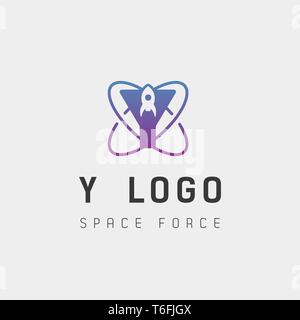 space force logo design y initial galaxy rocket vector in gradient background - vector Stock Vector