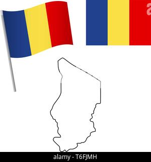 Chad flag and map. Patriotic background. National flag of Chad vector illustration Stock Vector