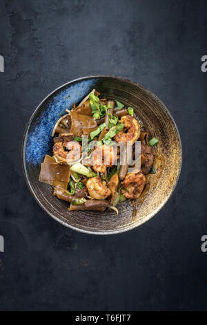 King Prawns Fried In Rice Noodles On Bamboo Mat Foodcollection Stock 