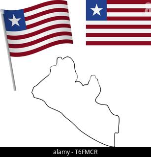 Liberia map with waving flag of country. Vector illustration Stock ...