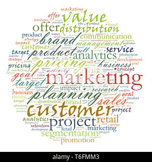 wordcloud illustration of marketing and business words Stock Photo