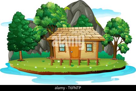 Hut in isolated island illustration Stock Vector