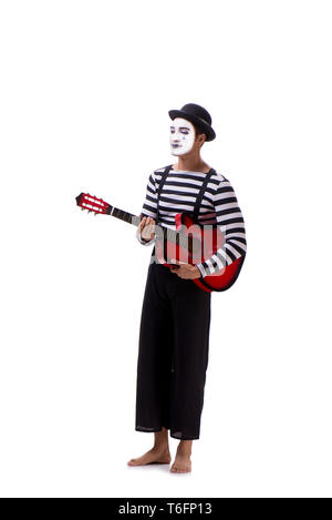 Mime playing guitar isolated on white Stock Photo