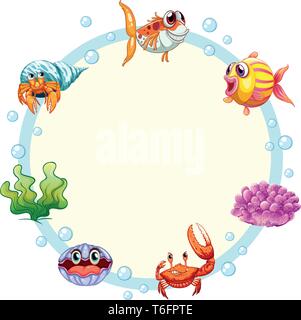 Sea creature frame template illustration Stock Vector